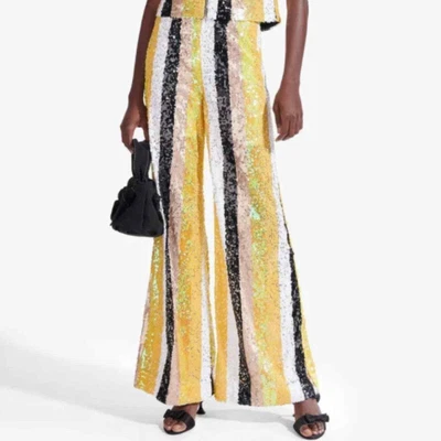 $174.99 • Buy STAUD Pants Womens 2 Black Gold White Stage Pant Wideleg Striped Sequins NWT