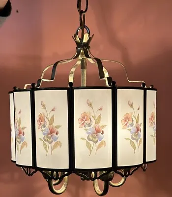 Underwriters Laboratories 5 Lights Chandelier Floral Glass Panel Ceiling Fixture • $130