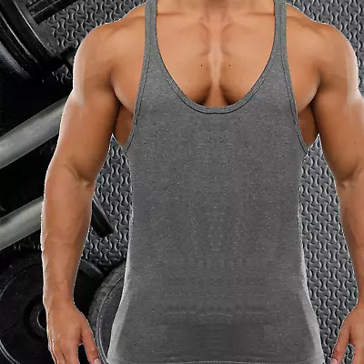 Mens Gym Vest Stringer Bodybuilding Muscle Stringer Tank Top Weightlifting Vest • £8.99