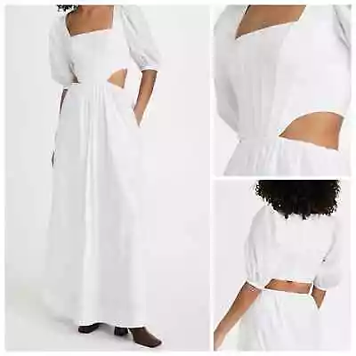 NEW Staud Astro Puff Sleeve Cutout Corset Maxi Dress In White Size 0 • $179