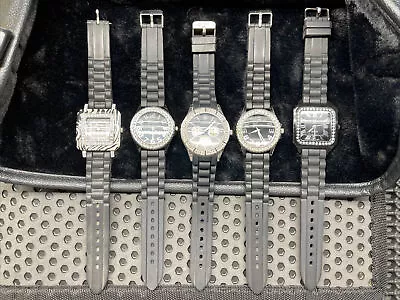 Lot Of 5 Black Silicone Band  Crystal Bling Bezel Unisex Watches L:ot A • $12.95