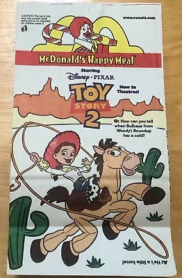 Toy Story 2 Featuring Jessie Bullseye And Rex 1999 McDonald's Happy Meal Bag • $4