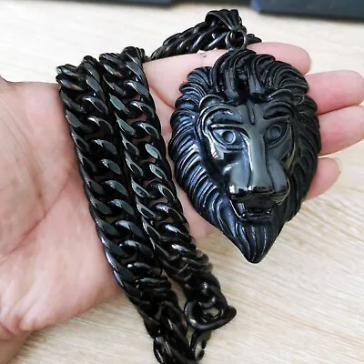 Big Lion Head Pendant Mens Heavy Necklace Stainless Steel Cuban Miami Link Chain • $19.99