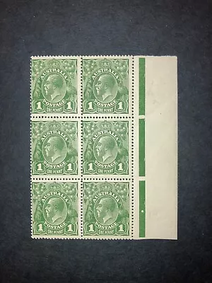 KGV - 1d GREEN BLOCK OF SIX- NO W/MARK - MNH • $12.99