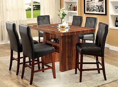 Kitchen Brown Cherry 7pc Counter Height Dining Table 6x High Chairs Dining Room • $1349.99