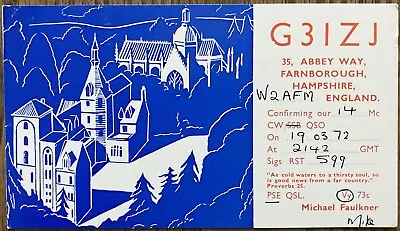 QSL Card - Farnborough England Michael Faulkner G3IZJ 1972 Scenic Postcard • $5
