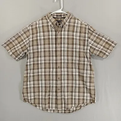 ST Johns Bay Shirt Mens Large Madras Plaid Brown Short Sleeve Button Down • $9.19