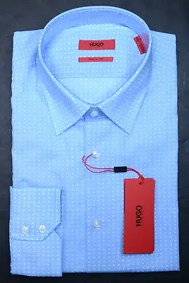 Hugo Boss Men's Enzo Regular Fit Pastel Blue Spotted Cotton Dress Shirt 41 16 • $64.79