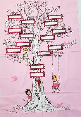 Children At Play Family Tree Pink Fabric Panel Sarah Jane Wall Hanging 23x44 • $24.99