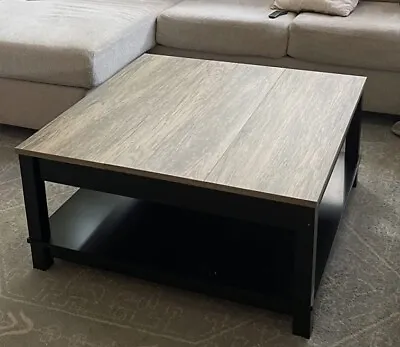 Large Square Coffee Table With Storage Shelf Rack Modern Black Wood Sofa Accent • $179.89