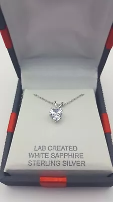 White Sapphire Sterling Silver Necklace Lab Created  18  Heart Pendant • $29.99