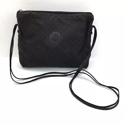 Vintage FENDI S.A.S. FF Logo Bag Black Vinyl Crossbody - Made In Italy • $99.29