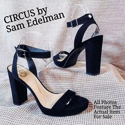 SAM EDELMAN CIRCUS Sexy Black Strappy Ankle Wrap Open Toe Heels Women's 7 1/2 • £28.95