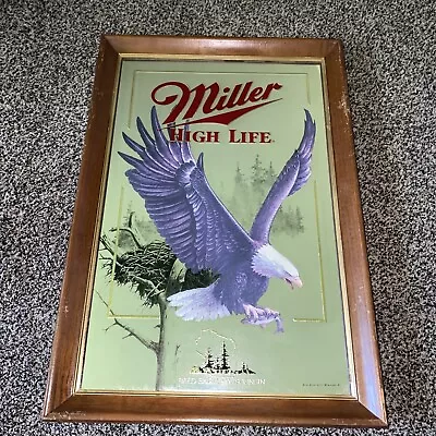 Vintage Miller High Life Beer Wis 1st Printing Wildlife Series Bald Eagle Mirror • $100