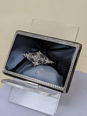 £225 • Buy 1928 Art Deco Silver & Black Enamel Box With Bright Gold Interior Some Damage
