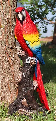 Ebros Tropical Rainforest Red Scarlet Macaw Parrot Perching On Branch Statue • $32.99