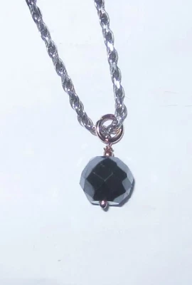 $45 • Buy Genuine Black Diamond Faceted Bead Solid Sterling Silver Necklace 7cts  Pendant