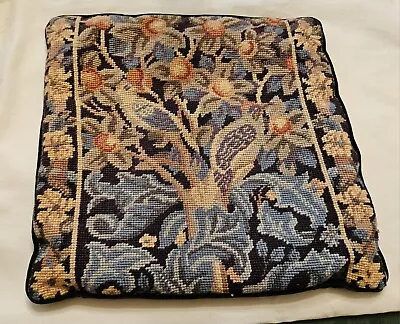 Vintage Birds Floral Needlepoint Blue Velvet Toss Pillow Cover 14 ×14  • $39.99