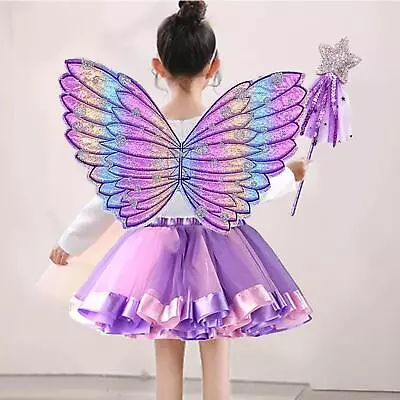 Girls Butterfly Wing Costume Fancy Dress Up Fairy Princess Kids For • £9.89