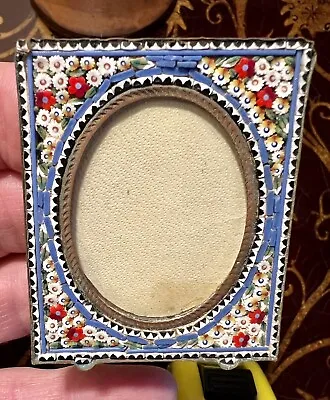 Antique MICRO MOSAIC Made In Italy FRAME Easel Flowers Blue Miniature • $65