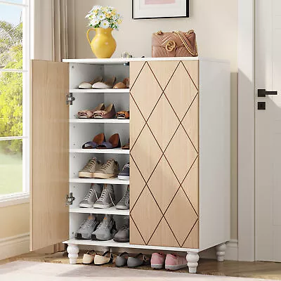 6-Tier Wood Shoe Cabinet Shoe Storage Organizer Wtih 2 Doors For Entryway Closet • $154.68