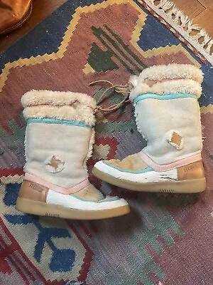 Tecnica Beige Pink Brown Fur Snow Boots Vintage 38 Feels 8 • $50