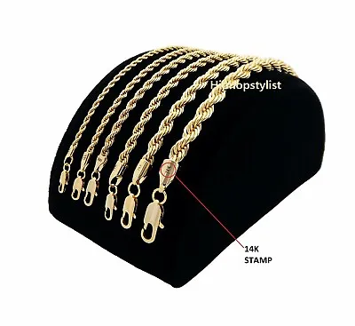 Mens Rope Chain Necklace Bracelet 2mm To 6mm 14k Gold Plated 8 9 20 24 30   • $9.99