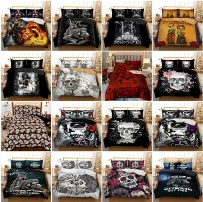 £20.99 • Buy 3D Gothic Skull Duvet Cover With Pillowcases Bedding Set Single Double King Size