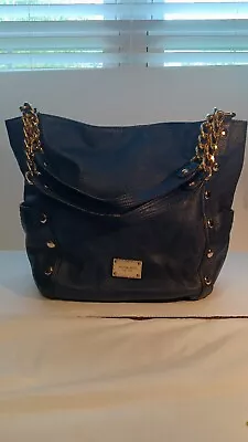 Michael Kors Large Navy Blue Leather Delancey Shoulder Bag With Gold Stud Accent • $50