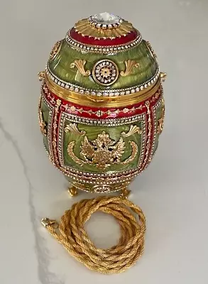 VTG S&N VIVIAN ALEXANDER FABERGE Egg Purse Napoleonic Green Red Enamel Crystals • $525