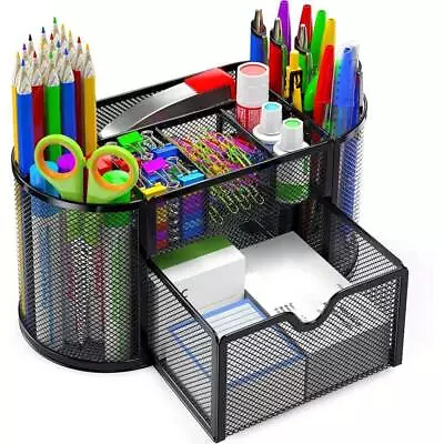 Office Desk Metal Mesh Organizer Storage Container Pen Pencil Holder Drawer • $16.90