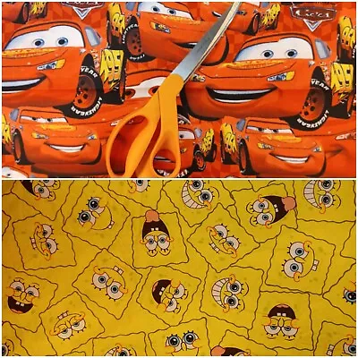 $29.95 • Buy 1yd 16  Pixar Disney CARS Lightning McQueen/Spongebob 1yd18  Cotton Fabric