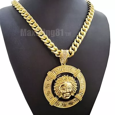 Iced Gold Plated Medusa Head Medal Charm & 18 ~30  Cuban Chain Hip Hop Necklace • $18.99