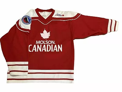 Molson Canadian Hockey Jersey Hall Of Fame Vintage Size L 80s Beer Double Patch • $19.99