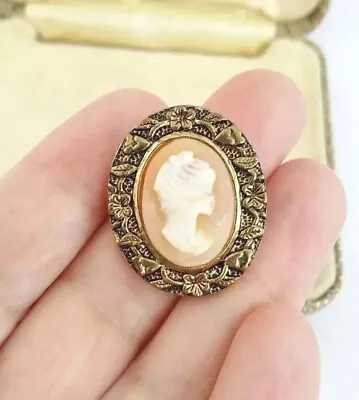 Vintage Cameo Brooch Pin Or Pendent Ornate Detail Gold Tone Floral Setting  • £5.99