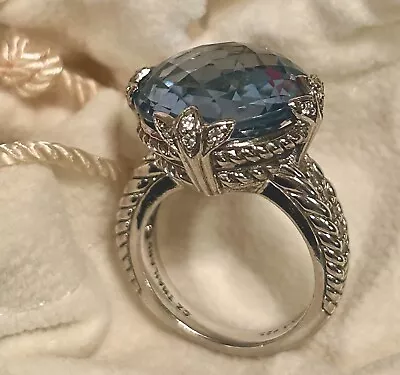 Judith Ripka 15 Carat Lab Created Blue Spinel & Cubic Zirconia SS Ring Size 7 • $119