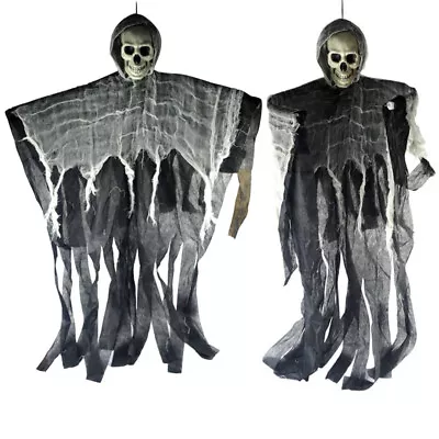 Hooded 100cm Skeleton Halloween Hanging Black Skull Reaper Decoration Shop Prop • £8.95
