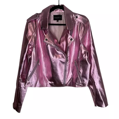 Eloquii Pink Metallic Faux Leather Biker Moto Jacket 22 / 24 • $48