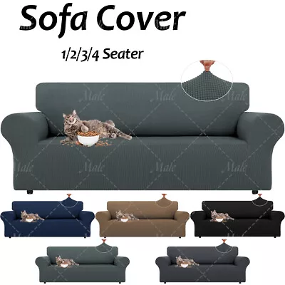 1/2/3/4 Seater Slipcover Solid Sofa Covers Stretch Couch Furniture Protector • $20.99