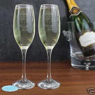 Personalised Engraved Me To You Pair Wedding Flutes Glasses Favours Boxed Gift • £25