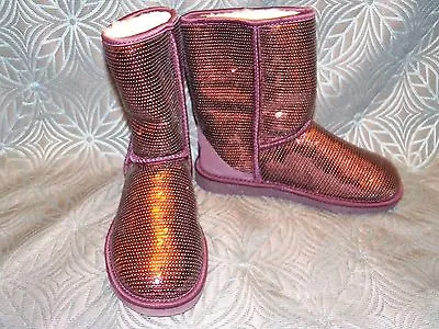 New Womens UGG Classic Short Sparkles Port Wine Sequin Sheepskin Boots • $99.99
