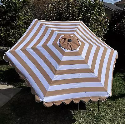 DECRO Medium Coffee/White Scalloped Edge Replacement Edge Umbrella Canopy For... • $45.86
