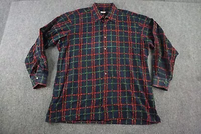 Maus Hoffman Shirt Mens XL Blue Button Front Long Sleeve Belt Print • $19.99