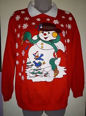 Vintage 80s Blair Snowman Christmas Sweater Sweatshirt Pull Over Puff Graphics  • $28