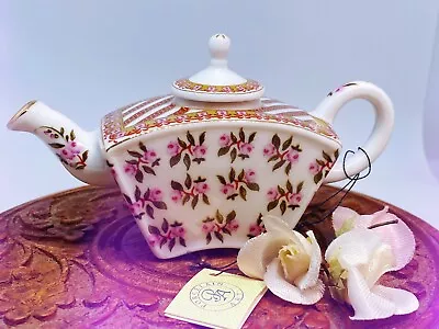 Vintage Porcelain Art Miniature Teapot Pink Small Roses Floral Design • £30