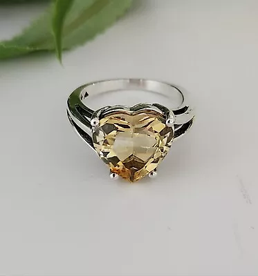 Vintage Large Heart-Shaped Citrine  Ring Sterling Silver 925 Size 5.75 • $68