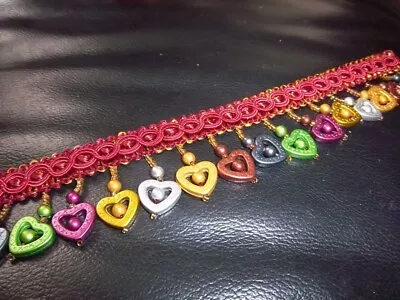 1 Meters Quality Heart Bead Tassel Fringe Trim Red/Gold Braid 42 Mm Craft • £2.50