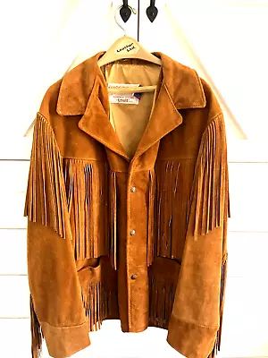 Mens Vintage Schott Fringe Suede Leather Hippie Biker Easy Rider Jacket Usa 44 • $135.99