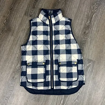 J. Crew Down Filled Navy Blue Plaid Quilted Puffer Vest Size M EUC • $35