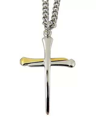 Sterling Silver And Gold Toned Tutone Spike Nail Cross Pendant 1 3/8 Inch • $44.69